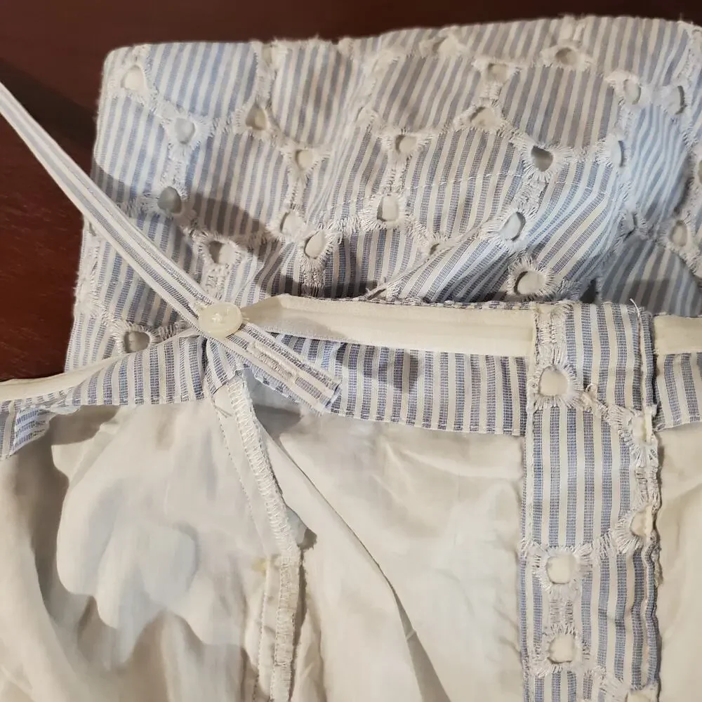 Banana Republic Eyelet Striped Button Tie Waist Convertible Sundress Size 6